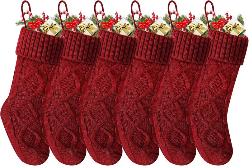 Doitory Store Christmas Stockings 18 Inches,Long Knitted Socks Christmas Decoration Hanging Stocking Fireplace Xmas Tree Stocking for Home Family（6P-red） - Image 1